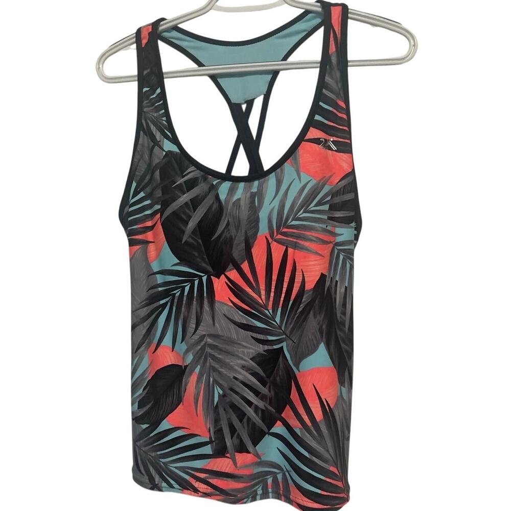 ZeroXposur Women's Black Blue Orange Tropical Tankini Razorback Straps Size XL